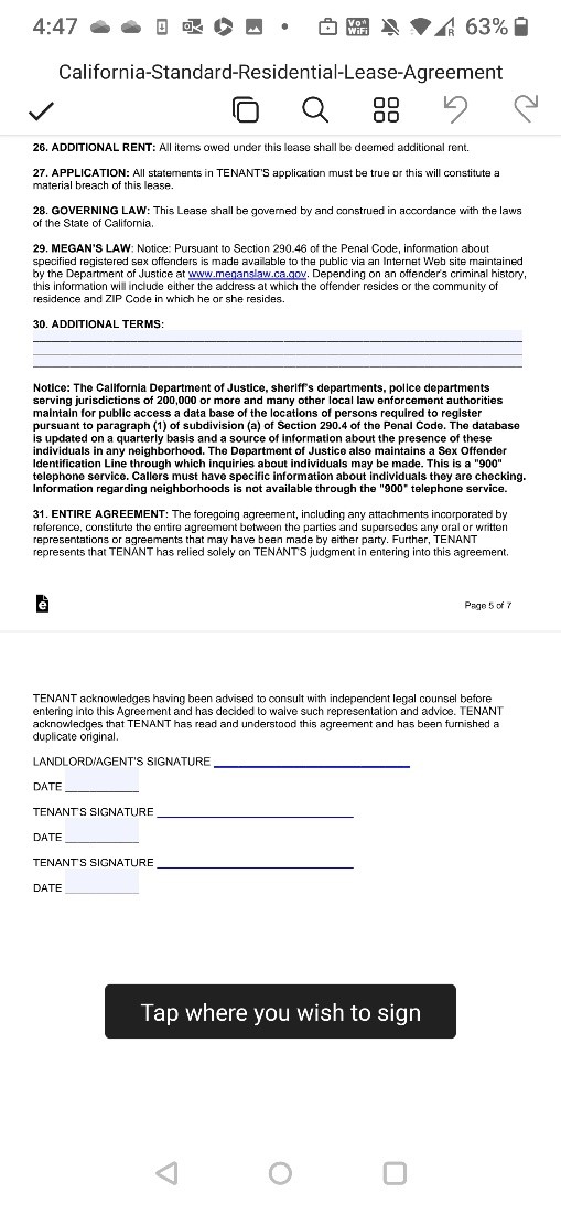 PDF containing a signature block