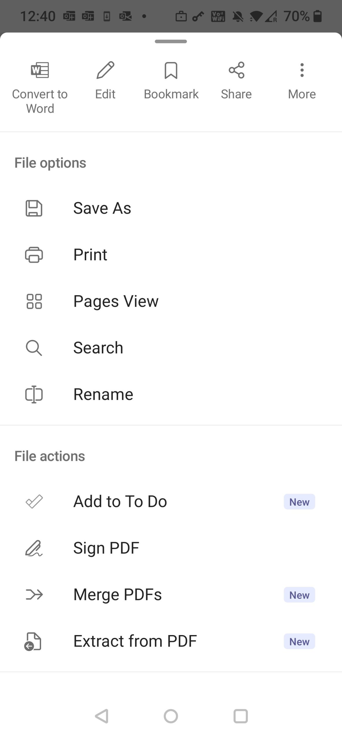 Sign PDF command on the More menu