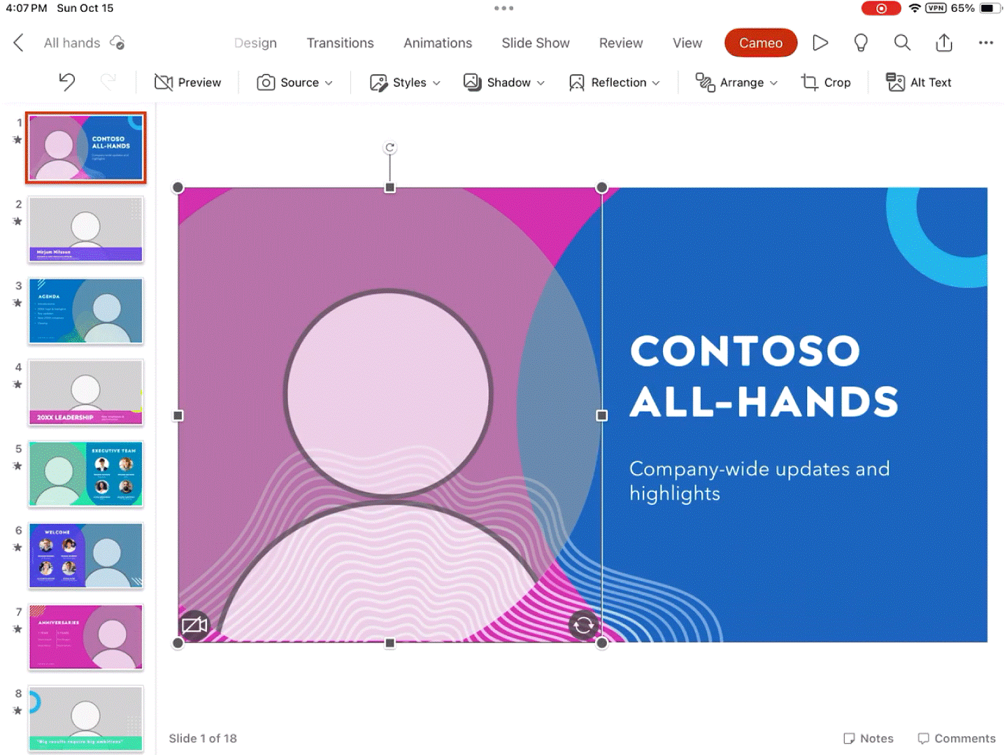 Cameo in PowerPoint preview.