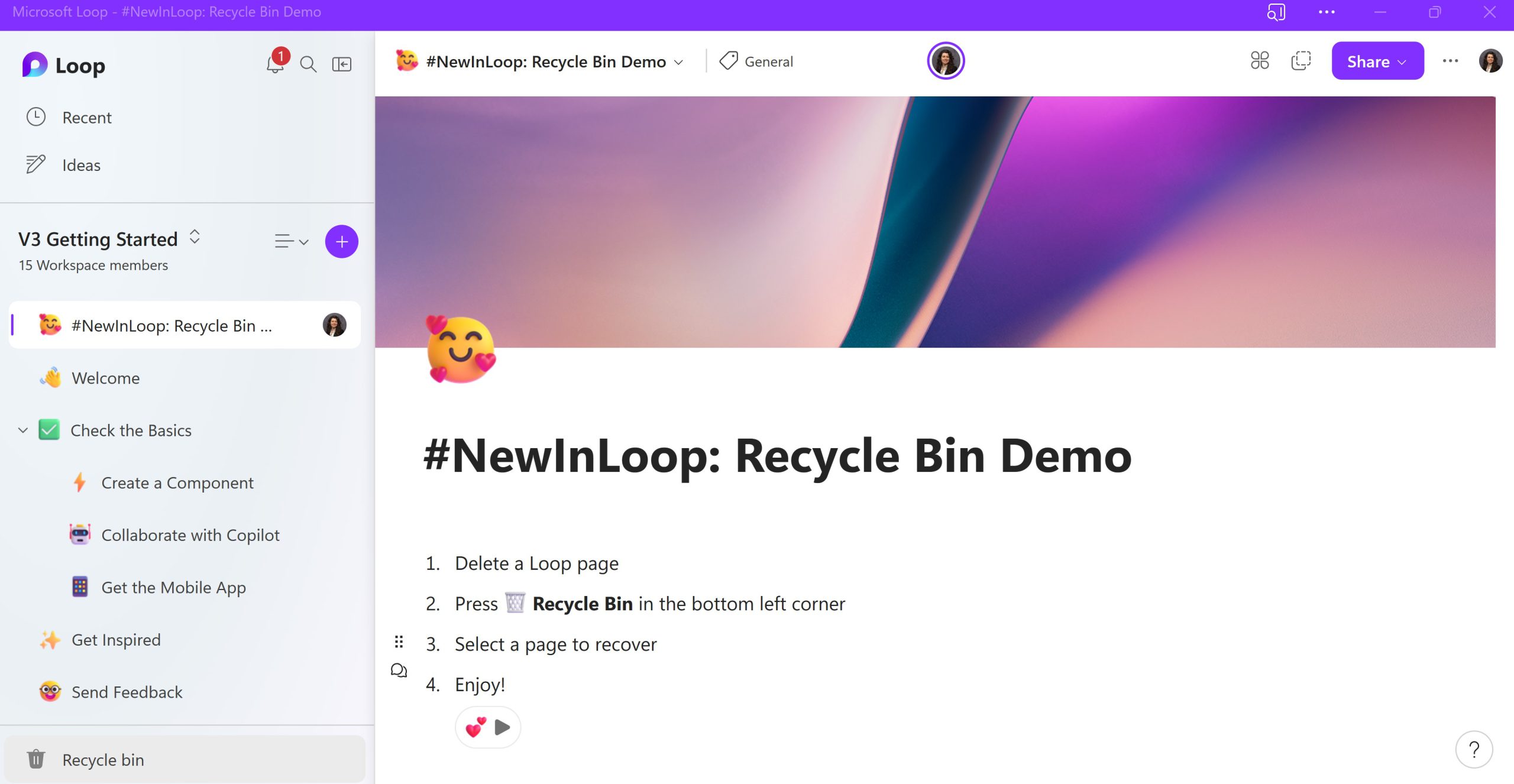 Recycle Bin in Loop app