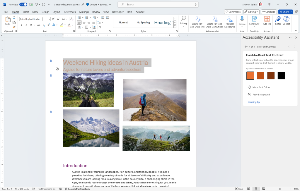 Create inclusive content with the Accessibility Assistant in Word