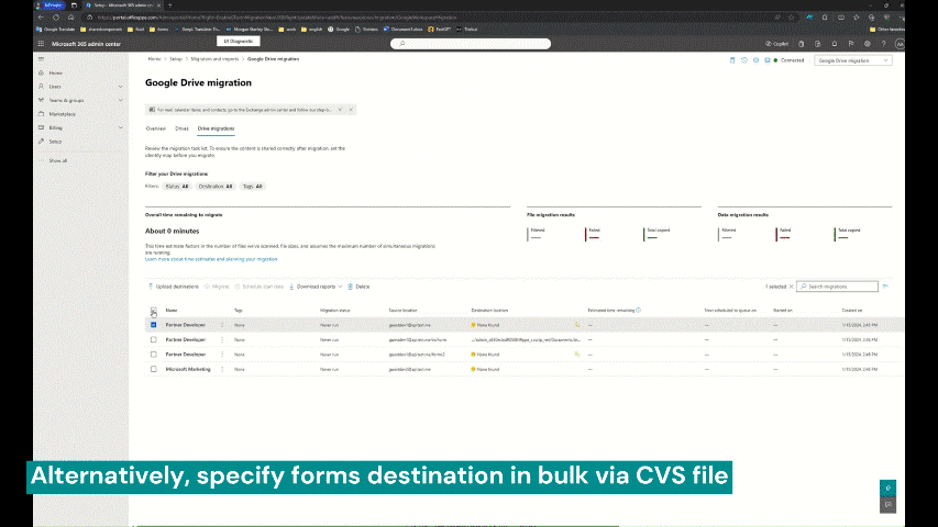 Animation of specifying forms destination in bulk via CSV file