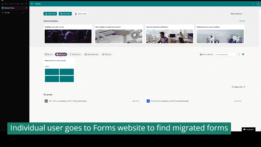 Animation of checking migrated forms on the Forms website