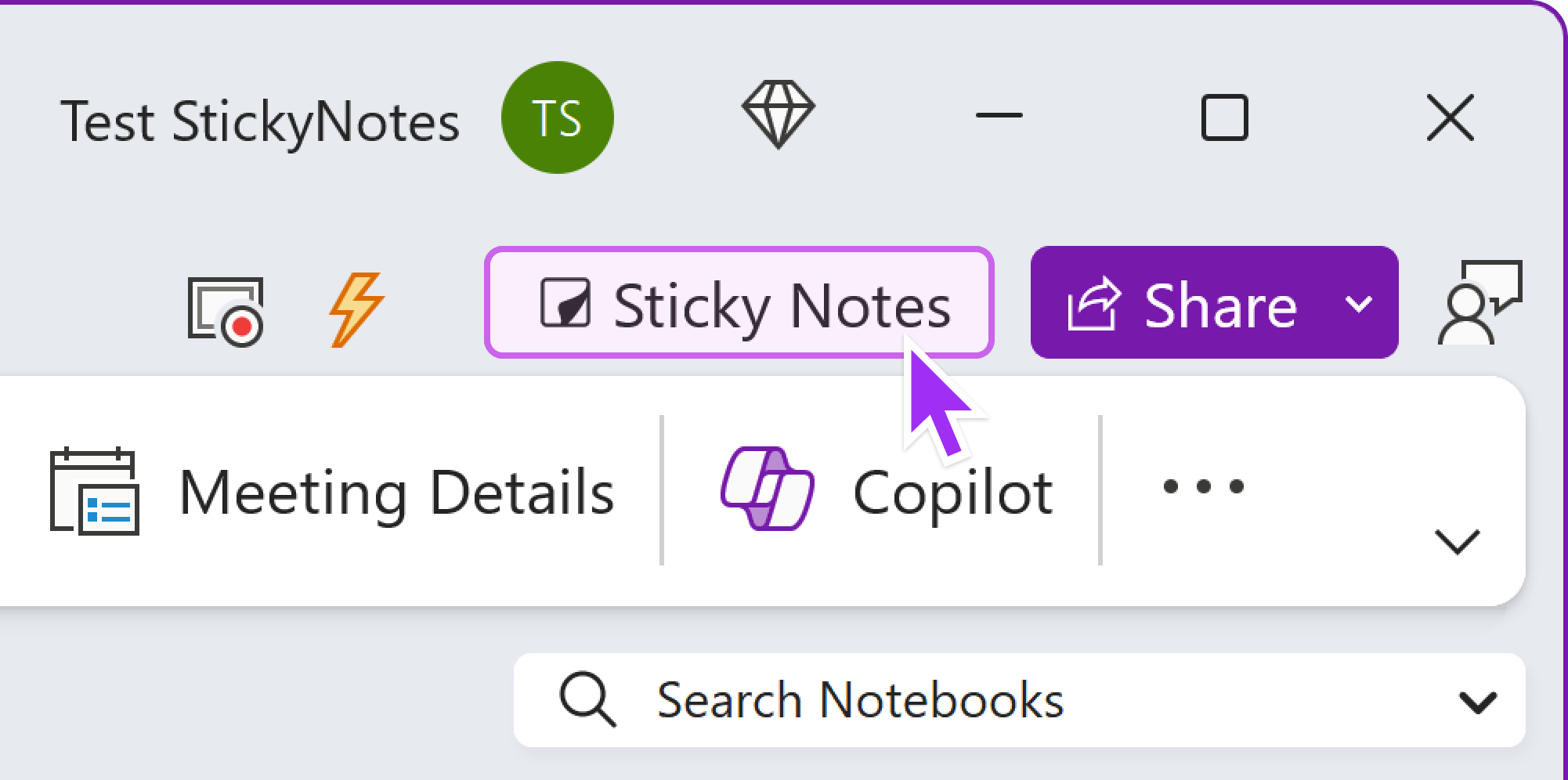 Sticky Notes button in OneNote on Windows