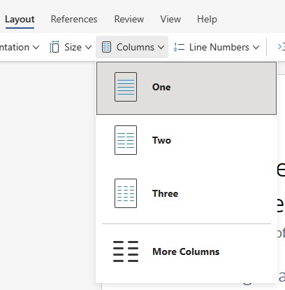 Creating columns in Word on the web.