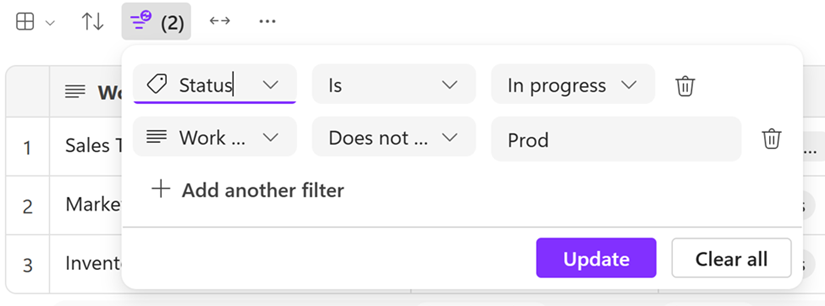 The filter icon in Microsoft loop, with a visual overlay indicating that the filter is dirty.