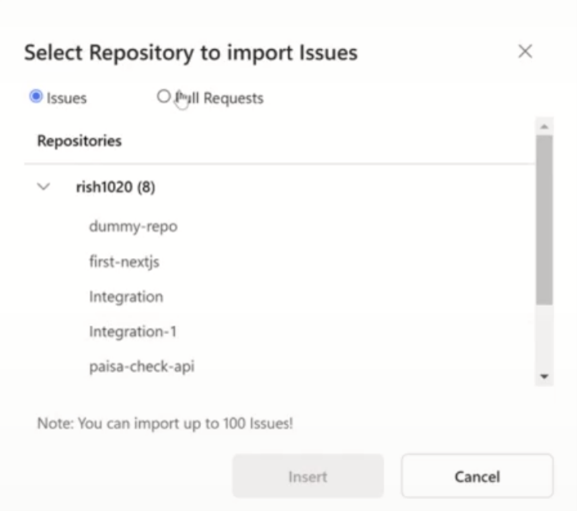 Select Repository page