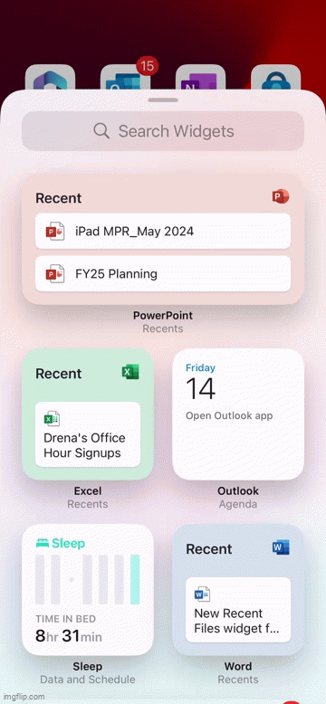 GIF showing how to add a widget to the home screen of your iOS device.