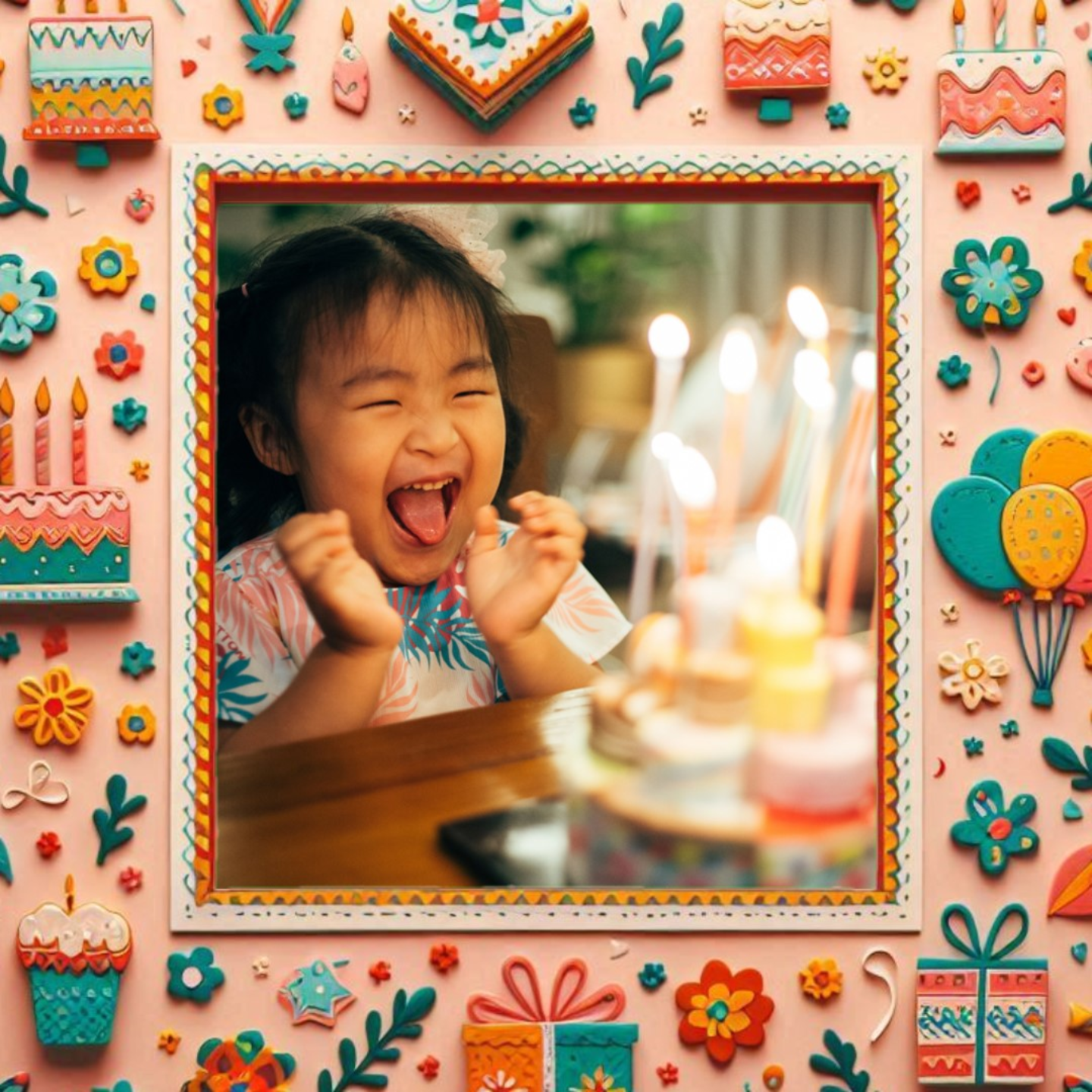 Frame showcasing a little girl's birthday celebration