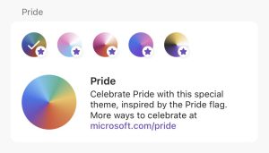 Dialog box for selecting a 2024 Pride theme in Outlook for iOS.