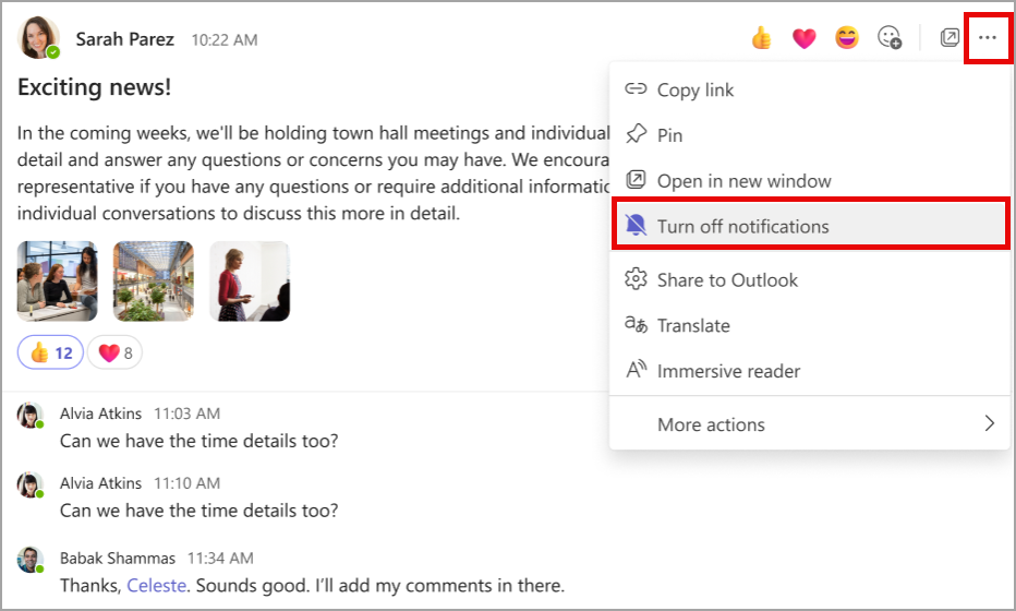 Turn off notifications command in Microsoft Teams