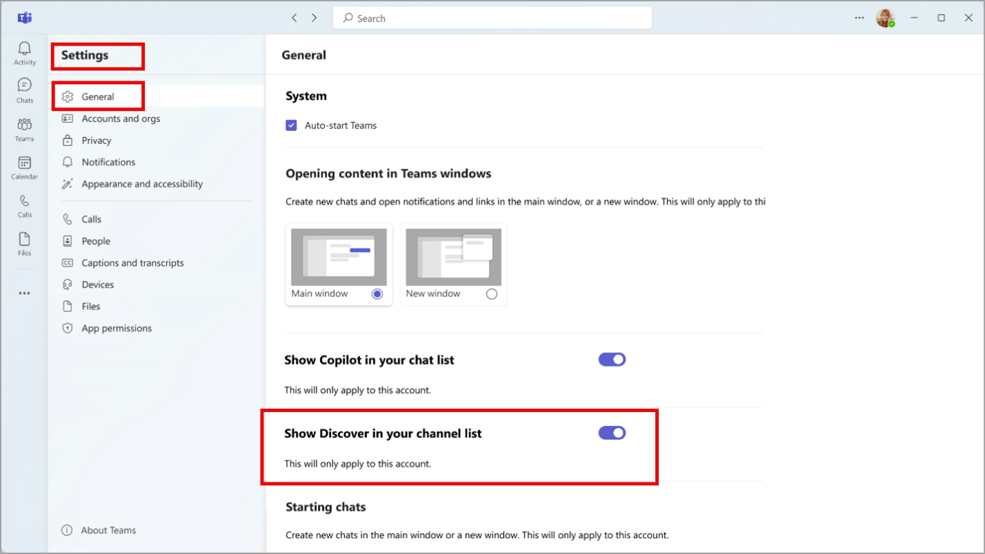 Settings page