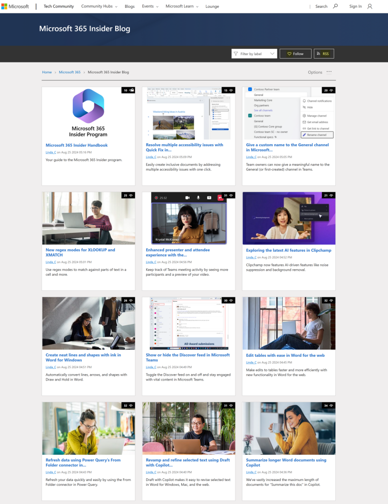 Screenshot of the Insider blog on Microsoft Tech Community